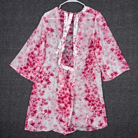 Oscar De La Renta Women's Pink Label‎ Floral Robe S/XS Sheer Bridal EUC Pinks - Picture 8 of 9